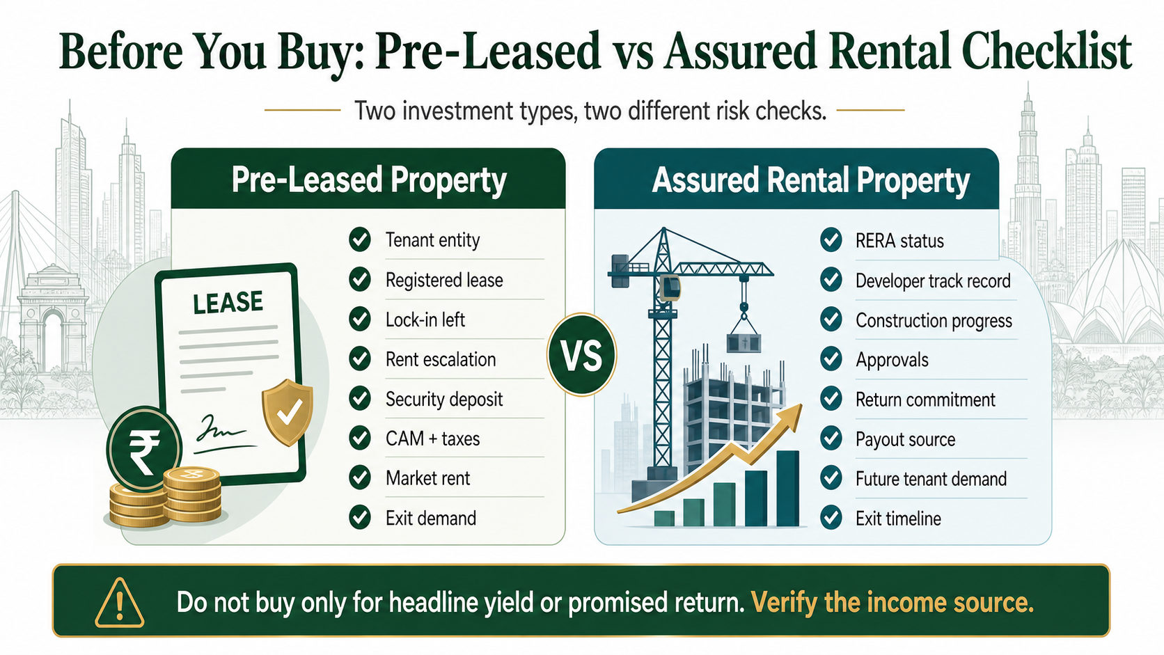 Pre-leased versus assured rental commercial property due diligence checklist